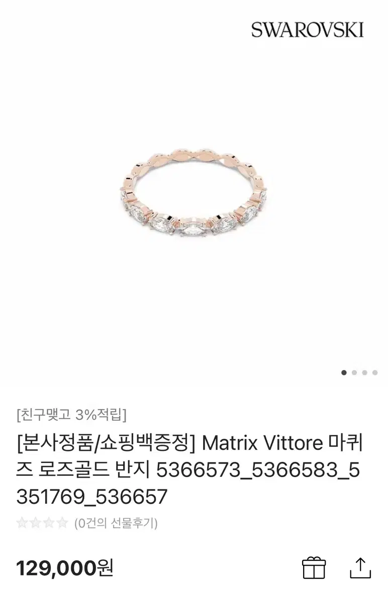 스와로브스키 Matrix Vittore 마키즈 로즈골드 반지 55호